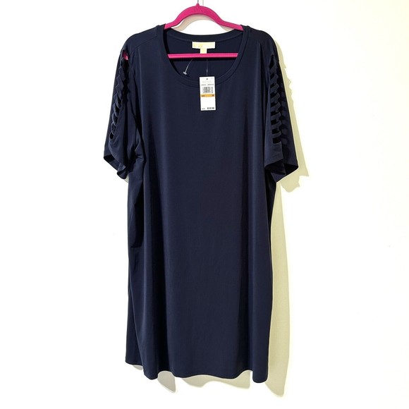 Michael Kors womens dress size 3X Sheath Navy Blue Cutout Strappy Sleeve NWT - Picture 1 of 8
